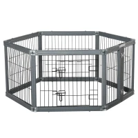 PawHut Dog Play Pen 6 Panel Pet Playpen Foldable Puppy Playpen Rabbit Guinea Pig Run w/ Door(m-1)