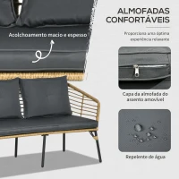 Outsunny Conjunto de Móveis de Vime com Sofá de 2 Lugares 2 Poltronas Mesa de Centro e 4 Almofadas Marrom Claro e Cinza Escuro(m-4)