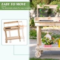 Outsunny Wooden Potting Bench Work Table with 2 Removable Wheels, Sink, Drawer & Large Storage Spaces, 92x45x119cm(m-4)