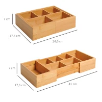 HOMCOM Bamboo Extendable Tray for Drawer with Dividers, 5-7 Compartments, Cutlery Organiser, Drawer Inserts, Natural(m-3)