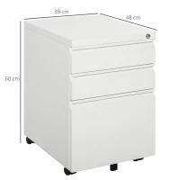 Vinsetto Mobile Vertical Filing Cabinet Lockable Steel 3-Drawer Rolling Filing Cabinet White(m-3)