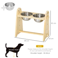 PawHut Raised Dog Bowls with Stand Adjustable Raised Pet Feeder with 2 Removable Stainless Steel Bowls for S, M, L, XL  Dogs, Natural(m-3)