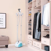 HOMCOM Ferro de Engomar Vertical Depósito 2L 1950W e Temperatura Ajustável em 11 Níveis 24x35x47,5-122,5 cm Azul e Branco(m-10)