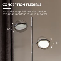 HOMCOM Lampadaire LED sur pied salon style moderne 2 abat-jours orientables en métal chromé 800 lumens hauteur 165 cm(m-5)