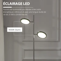 HOMCOM Lampadaire LED sur pied salon style moderne 2 abat-jours orientables en métal chromé 800 lumens hauteur 165 cm(m-6)
