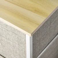 HOMCOM Vertical 7 Linen Drawers Cabinet Organizer Storage Dresser Tower with Metal Frame Adjustable Feet for Living Room, Bathroom, Kitchen, White, Oak and Light Grey(m-12)