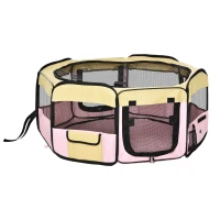 PawHut Fabric Pet Whelping Box Dog Cat Puppy Playpen Rabbit Guinea Pig Play Pen in Pink(m-1)