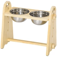 PawHut Raised Dog Bowls with Stand Adjustable Raised Pet Feeder with 2 Removable Stainless Steel Bowls for S, M, L, XL  Dogs, Natural(m-1)