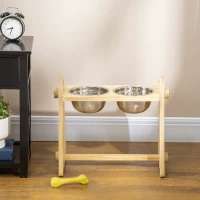 PawHut Raised Dog Bowls with Stand Adjustable Raised Pet Feeder with 2 Removable Stainless Steel Bowls for S, M, L, XL  Dogs, Natural(m-9)