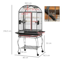 PawHut Gaiola para Pássaros Gaiola de Metal para Aves com 2 Portas Poleiros Bandeja Amovível e 4 Rodas 80x76,5x168 cm Cinza Escuro(m-3)