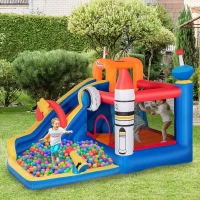 Outsunny 5 in 1 Kids Bouncy Castle Water Slide Large Space Style Inflatable House Trampoline Pool Water Gun Climbing Wall with Air Blower for Kids Age 3-8(m-14)