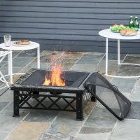 Outsunny Multifunctional 2-in-1 Patio Steel Fire Pit with Grill Shelf,  Poker,Handle 76Wx76Dx47Hcm for Yard Bonfire Patio Black(m-14)