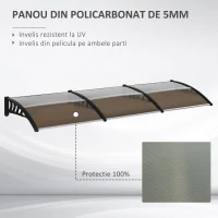 Outsunny Copertina Exterior 300×100 cm – Policarbonat & Aluminiu Maro(m-4)