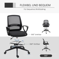 Vinsetto Bürostuhl Ergonomischer Schreibtischstuhl mit Armlehnen und Verstellbarer Fußring, Höhenverstellbarer Drehstuhl mit Netzbespannung Schwarz(m-7)