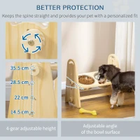 PawHut Raised Dog Bowls with Stand Adjustable Raised Pet Feeder with 2 Removable Stainless Steel Bowls for S, M, L, XL  Dogs, Natural(m-6)