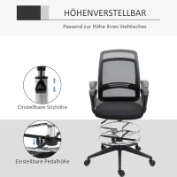 Vinsetto Bürostuhl Ergonomischer Schreibtischstuhl mit Armlehnen und Verstellbarer Fußring, Höhenverstellbarer Drehstuhl mit Netzbespannung Schwarz(m-5)