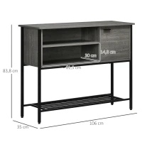 HOMCOM Console Table, Industrial Hallway Table with Door, 2 Open Compartments and Slatted Bottom Shelf, Narrow Entryway Table, Grey(m-3)