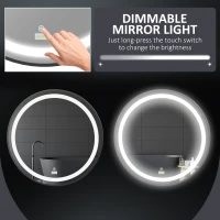 kleankin Round LED Bathroom Mirror, Dimmable Lighted Wall-Mounted Mirror with 3 Temperature Colours, Memory Function, Hardwired(m-5)