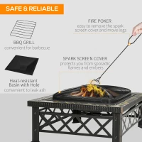 Outsunny Multifunctional 2-in-1 Patio Steel Fire Pit with Grill Shelf,  Poker,Handle 76Wx76Dx47Hcm for Yard Bonfire Patio Black(m-5)