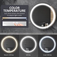 kleankin Round LED Bathroom Mirror, Dimmable Lighted Wall-Mounted Mirror with 3 Temperature Colours, Memory Function, Hardwired(m-6)
