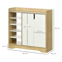 HOMCOM Shoe Storage with Double Doors and Open Shelves 13 Pair Shoe Storage Organizer for Entryway Hallway Natural and White(m-3)
