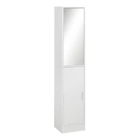 Kleankin Coluna Casa de Banho com Espelho Móvel Alto Casa de Banho com 2 Portas e Prateleiras Interiores Ajustáveis Multiúso para Cozinha Sala de Estar 32x28x162cm Branco(m-1)