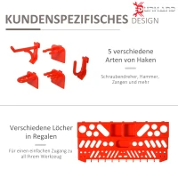 Tablica na narzędzia półka ścienna 54 elementy uchwyty na narzędzia organizer narzędziowy zestaw haczyków kolor szary+czerwony(m-5)