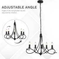 HOMCOM Candelabru Suspendat si Impletit pentru Tavan, Lustra din Otel cu 5 Sfesnice, Plafoniera suspendata, 158x45Hcm Negru(m-5)