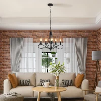 HOMCOM Candelabru Suspendat si Impletit pentru Tavan, Lustra din Otel cu 5 Sfesnice, Plafoniera suspendata, 158x45Hcm Negru(m-2)