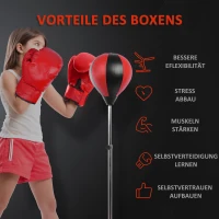 HOMCOM Punchingball Set Standbox Training Set 125/131/138/145cm höhenverstellbar mit 1 paar Handschuhe 1 Pump Geeignet für Profis und Anfänger Rot(m-4)