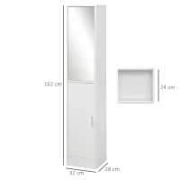 Kleankin Coluna Casa de Banho com Espelho Móvel Alto Casa de Banho com 2 Portas e Prateleiras Interiores Ajustáveis Multiúso para Cozinha Sala de Estar 32x28x162cm Branco(m-3)