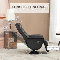 HOMCOM Scaun rabatabil , pivotant din stofa din microfibra cu cotiera captusita si suport pentru picioare pentru living, dormitor si biroul de acasa, negru(m-4)