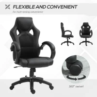 HOMCOM Scaun pentru birou,cu roti rotative la 360°, scaun gaming, inaltimea reglabila, Negru(m-7)