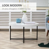 HOMCOM Masa de cafea rotunda , masa centrala moderna cu blat cu efect de marmura si picioare metalice pentru sufragerie, alb(m-4)