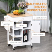 HOMCOM carucior bucatarie, din lemn, 66x39,5x86,5cm, alb(m-4)