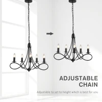 HOMCOM Candelabru Suspendat si Impletit pentru Tavan, Lustra din Otel cu 5 Sfesnice, Plafoniera suspendata, 158x45Hcm Negru(m-4)