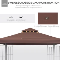 Outsunny Vervangend dak voor metalen tuinpaviljoen 3x3 m, partytent tuinpaviljoen, tuintentdak, Koffiebruin(m-5)