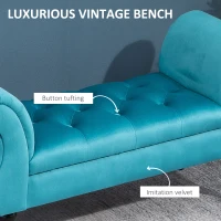 HOMCOM Chaise Captusita Stil Vintage cu Cotiere Tapitate si Cadru din Lemn, Albastru deschis 117x40x58Hcm(m-5)