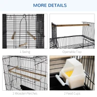PawHut Aviar pentru Pasari in Metal Negru 41,5x29,5x56,5cm(m-7)