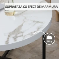 HOMCOM Masa de cafea rotunda , masa centrala moderna cu blat cu efect de marmura si picioare metalice pentru sufragerie, alb(m-5)