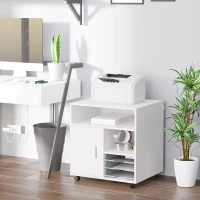 HOMCOM Multi-Storage Printer Stand Unit Office Desk Side Mobile Storage w/ Wheels Modern Style 60L x 50W x 65.5H cm - White(m-13)