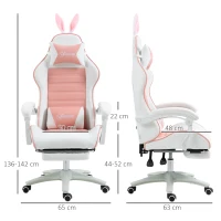 Vinsetto Racing Gaming Chair, Reclining PU Leather Computer Chair with Removable Rabbit Ears, Footrest, Headrest and Lumber Support, Pink(m-3)