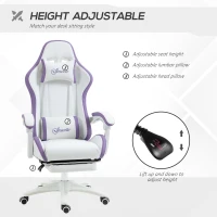 Vinsetto Computer Gaming Chair, PU Leather Desk Chair with Footrest, Swivel Task Chair with 135° Reclining Back and Lumbar Support, PC Chair for Adults, White and Purple(m-4)