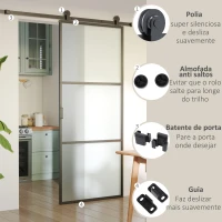 HOMCOM Ferragem para Porta de Correr Kit de Acessórios para Porta Corredeira com 2 Trilhos de Aço de Carbono 200x40x0,6cm Preto(m-5)