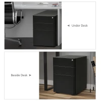 Vinsetto Lockable Cabinet, Rolling Filing Cabinet with 3 Drawers, Steel Office Drawer Unit for A4, Letter, Legal Sized Files(m-5)