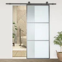 HOMCOM Ferragem para Porta de Correr Kit de Acessórios para Porta Corredeira com 2 Trilhos de Aço de Carbono 200x40x0,6cm Preto(m-6)