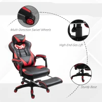 Vinsetto Swivel Gaming Chair with Footrest, PU Leather Computer Office Chair with Lumbar Support and Headrest, Black and Red(m-7)