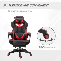 Vinsetto Swivel Gaming Chair with Footrest, PU Leather Computer Office Chair with Lumbar Support and Headrest, Black and Red(m-6)