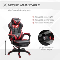Vinsetto Swivel Gaming Chair with Footrest, PU Leather Computer Office Chair with Lumbar Support and Headrest, Black and Red(m-4)