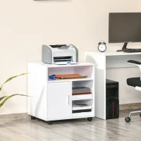 HOMCOM Multi-Storage Printer Stand Unit Office Desk Side Mobile Storage w/ Wheels Modern Style 60L x 50W x 65.5H cm - White(m-12)
